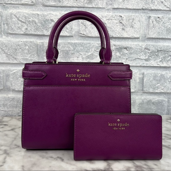 kate spade Handbags - Kate Spade Staci Plum Pie Small Satchel Crossbody & Large Slim Bifold Wallet